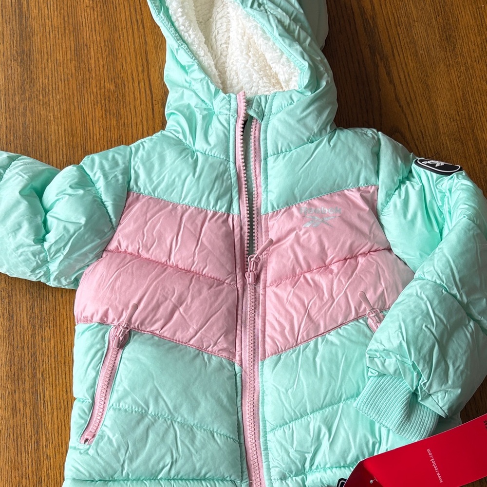 Reebok Mint Green and Pink Puffer Jacket - Kids